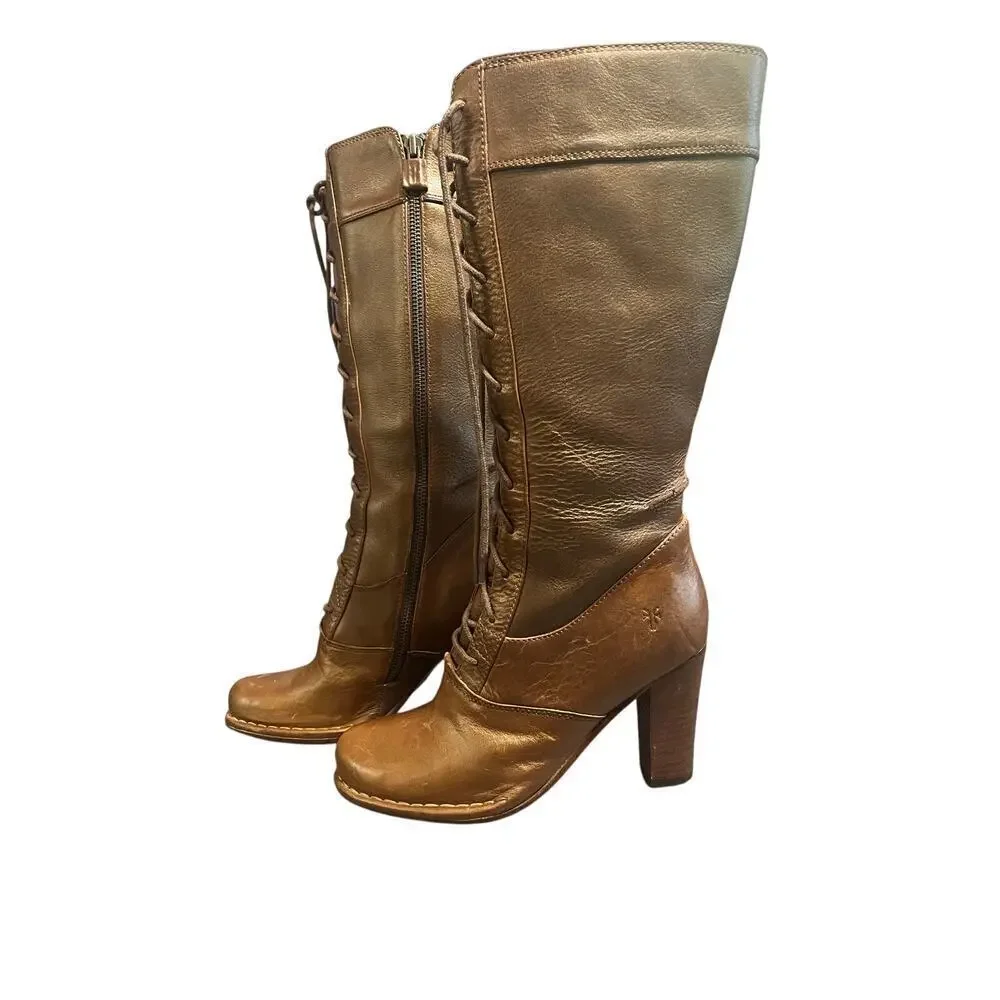 Frye Vintage Villagerlace Leather Lace Up Boots, size 5.5 M
